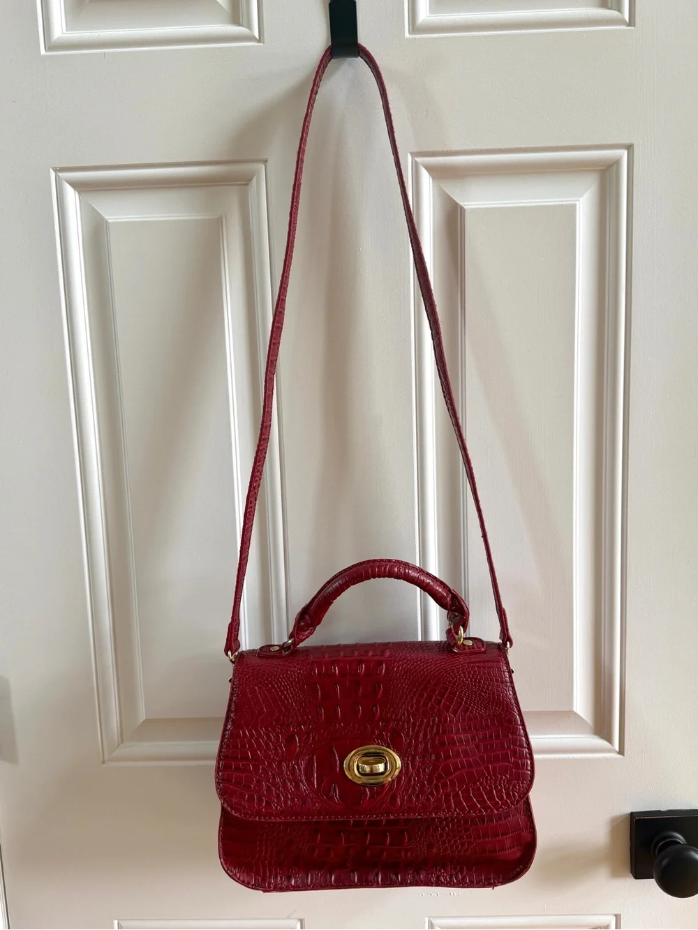 Marc Fisher Croc-Embossed Top-Handle Satchel in Burgundy